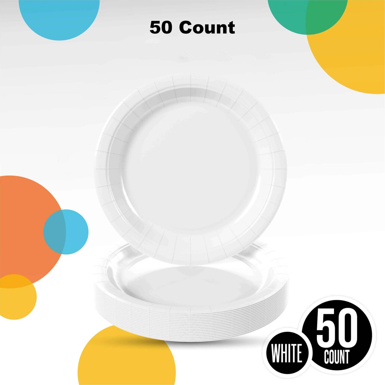 50 Count White Paper Plates 9 Inch Durable Disposable Dinner Plates for Events and Parties